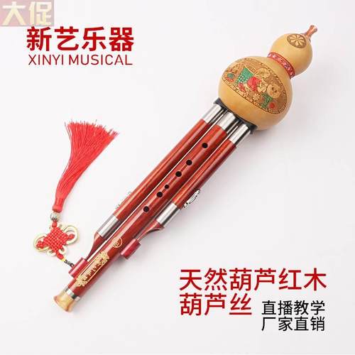 新调艺 天然葫芦红木音管葫芦丝 C降B调 成人儿童初学演奏型乐