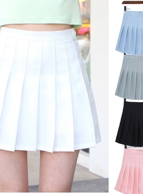 Autumn outfit pure color sweet temperament slim pleat skirt