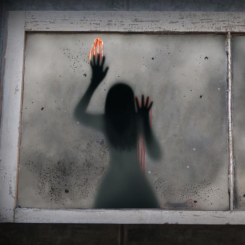 2023新款万圣节恐怖女鬼派对玻璃美式装饰自粘鬼影幽灵血迹贴纸pv