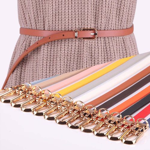 Women Faux Leather Belts Candy Color Thin Skinny Waistband A
