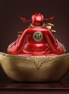 彩绘黄铜财神爷招财家居摆件中式佛像客厅玄关装饰品公司开业礼品