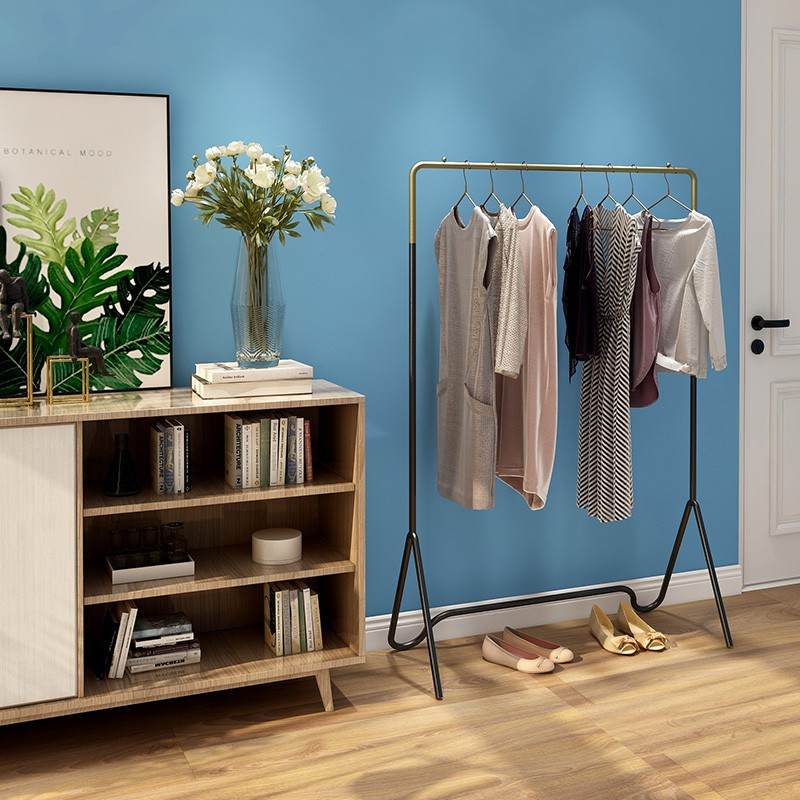 晾衣架落地阳台晒衣杆卧室内晒架简易折叠单杆式家用凉挂衣服架子