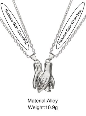 叨创意新款双手相握磁扣情侣项链磁铁相吸吊坠男女情侣款情人节礼