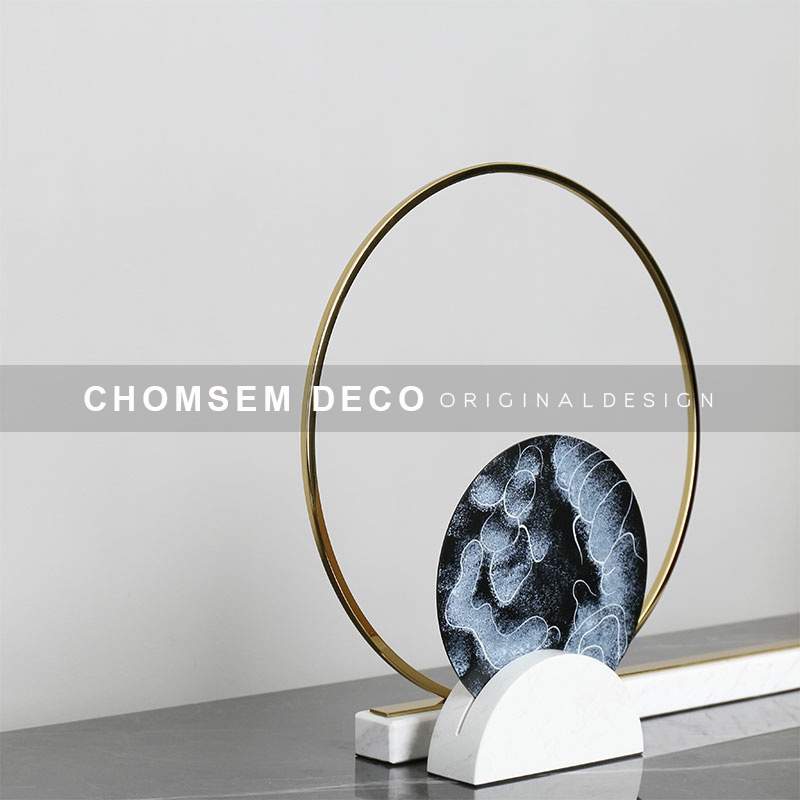 轻奢新中式金属圆环y屏风软装饰品玄关柜样板房间大理石样品屋展