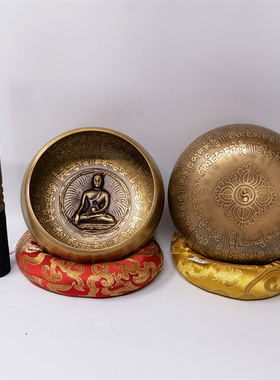 尼泊尔佛音碗铜颂钵佛音钵盂手工铜磬摆件瑜伽冥想音疗钵平底款碗