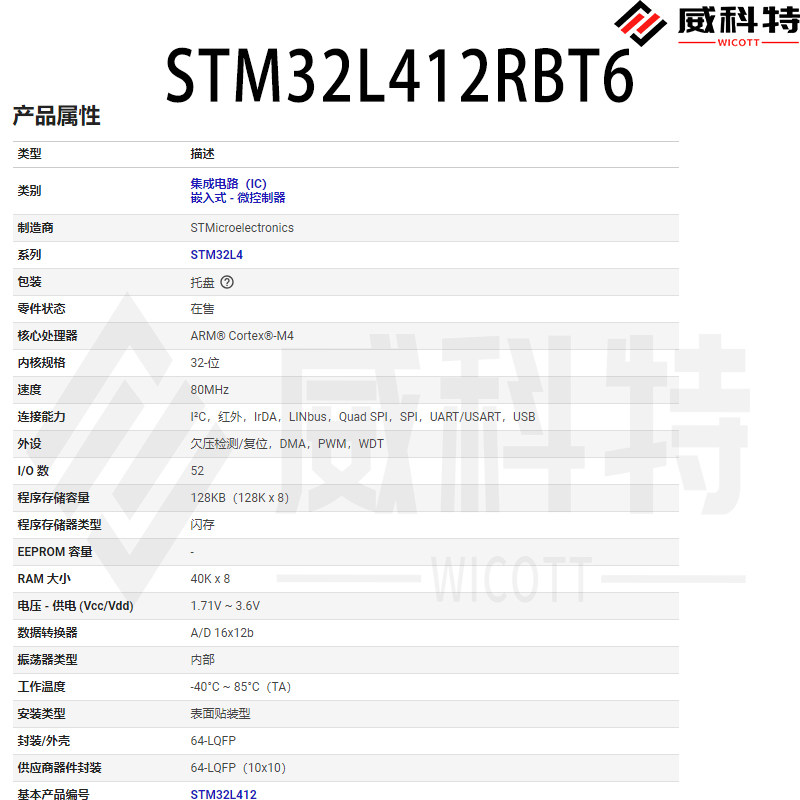 STM32L412C8T6 CBT6 K8T6 KBT6 R8T6 RBI6 RBT6 U6单片机 32位 IC