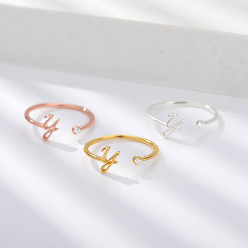 Exquisite Simple Initial Letter Rings For Women Stackable Na