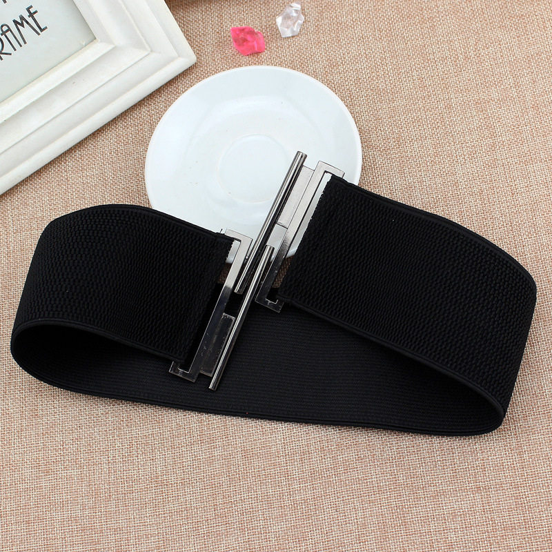 New Wide Elastic Belt Solid Color Corset Belt Metal Buckle L