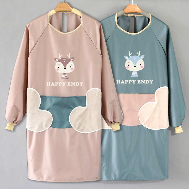 2022新款围裙女家用厨房夏季长袖罩衣防水防油网红同款时尚薄款