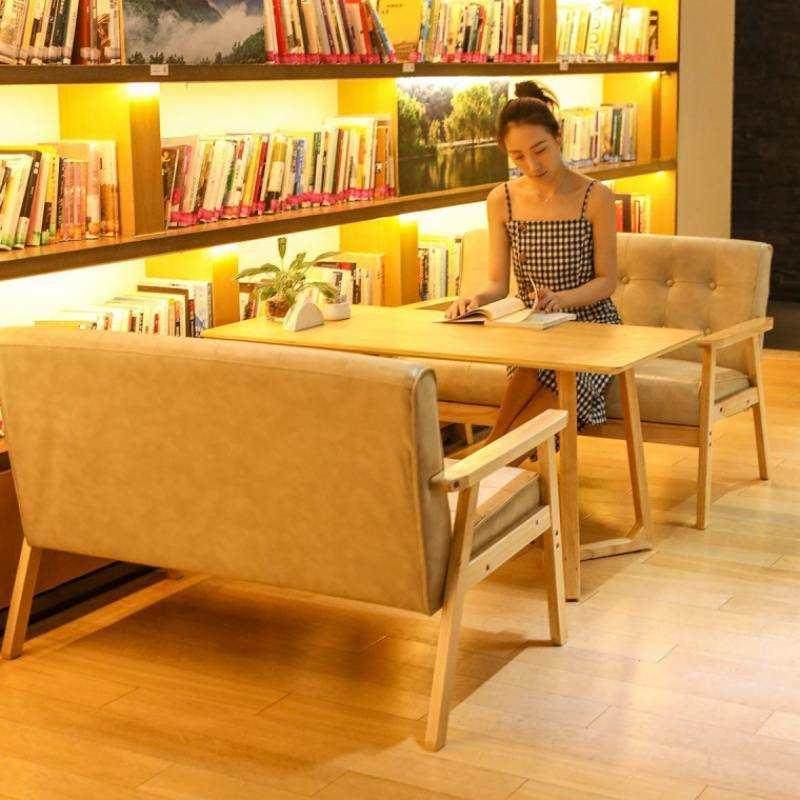 奶茶店桌椅组合咖啡简约办公休闲洽谈双人实木阳台甜品会客沙发椅