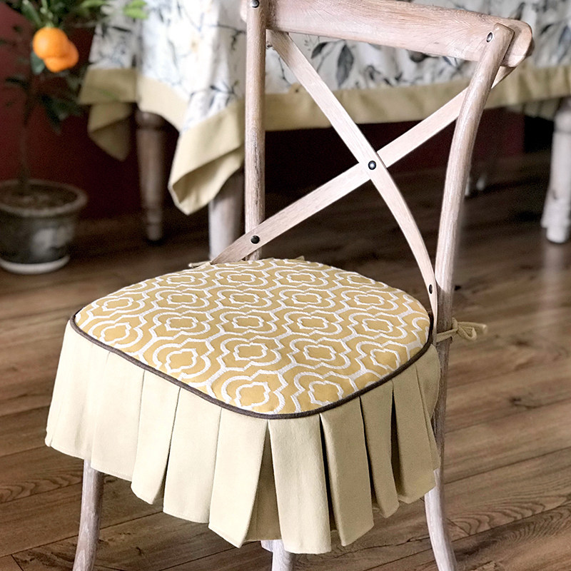 黄色美式欧式椅垫轻奢餐桌椅套凳子垫布艺坐垫屁垫透气可拆洗定制