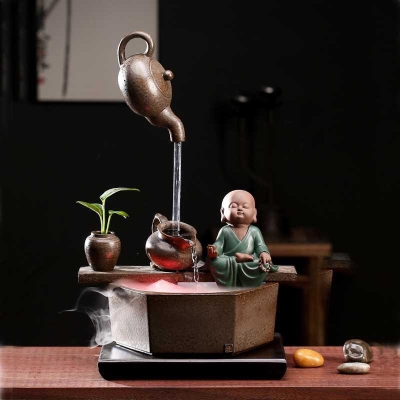 天壶悬空流水茶馆茶室茶桌茶台茶楼装饰室内水景复古客厅禅意摆件