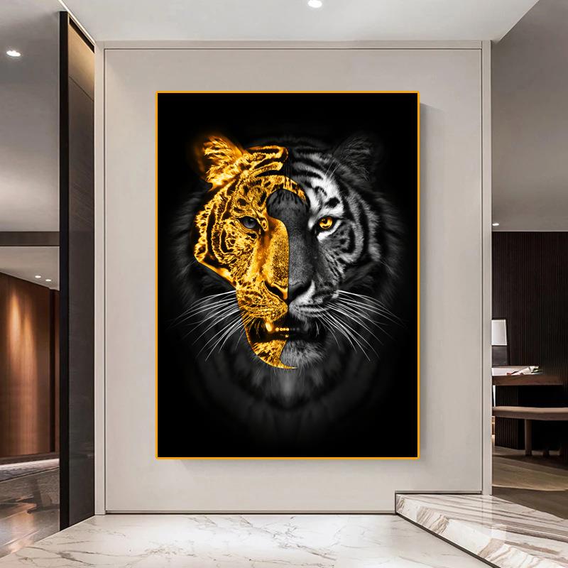 新款直销现代简约工厂老虎客厅背景墙装饰画楼梯玄关走廊对门晶瓷图片
