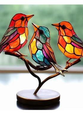 新款直销现货亚马逊新款小鸟金属摆件创意彩色鸟装饰品小鸟挂件