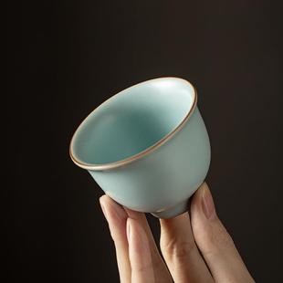 直销仿宋天青汝窑品茗杯家用主人杯陶瓷普洱茶杯功夫单杯个人 新款