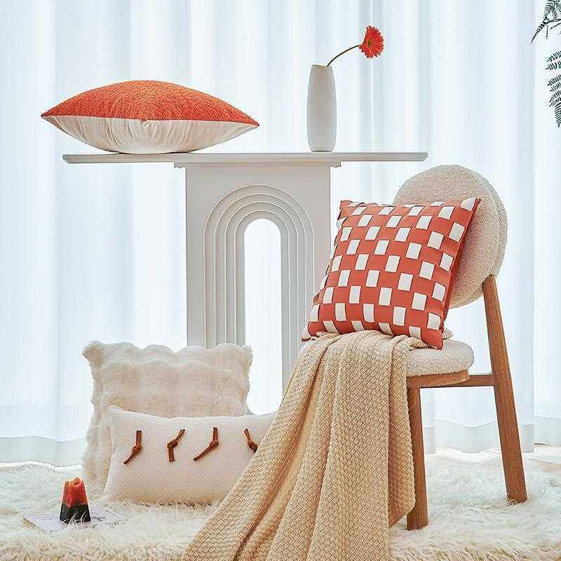 直销新款北欧橙色手工编织格纹抱枕简约客厅沙发靠垫酒店样板间靠,居家布艺,抱枕被,淘宝优惠券,粉丝福利购,淘宝优惠卷