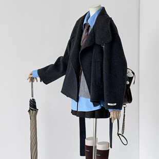 RIXO QUEEN双面羊绒大衣女冬款短款质感绿色简约宽松羊毛大衣外套