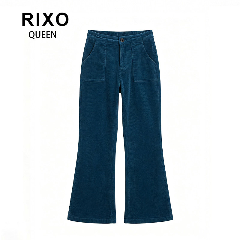RIXO QUEEN灯芯绒法式春秋深蓝色外穿慵懒小众直筒裤2026高腰裤子