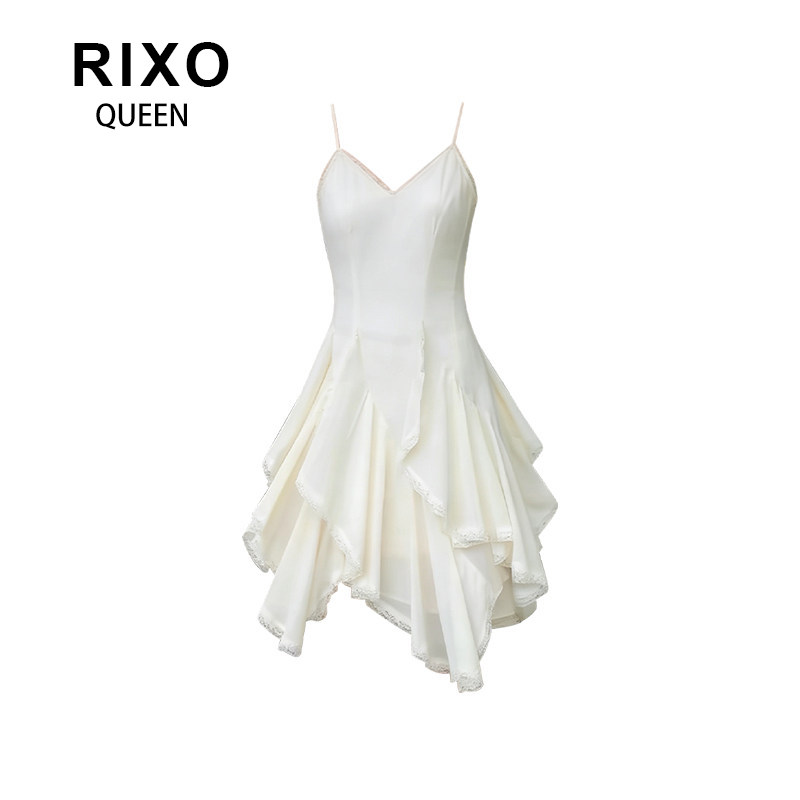RIXO QUEEN花边拼接设计感薄纱蕾丝吊带连衣裙女春季修身无袖裙子