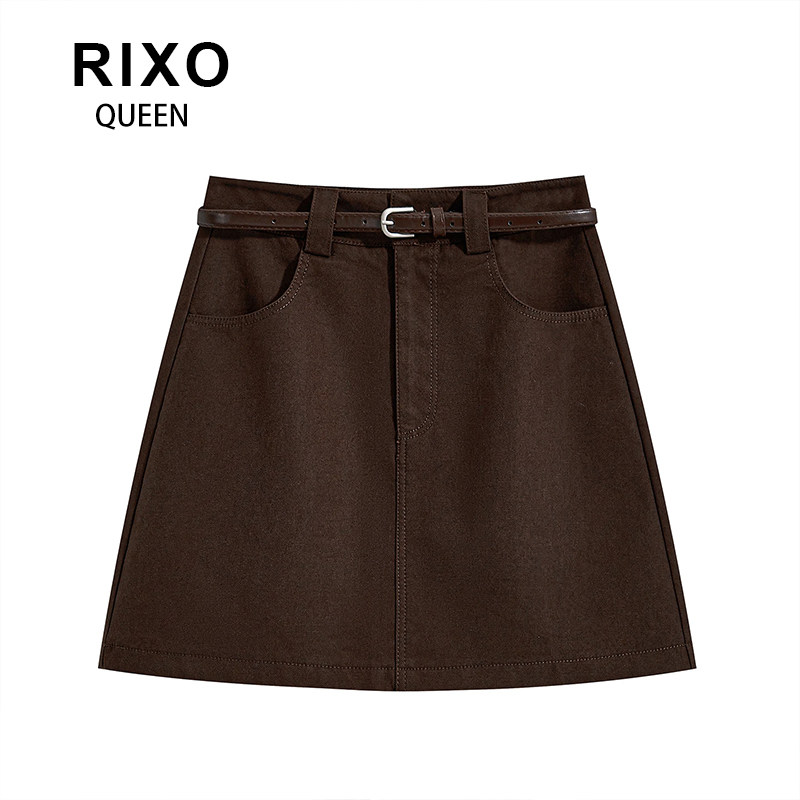 RIXO QUEEN韩系高腰咖啡色半身裙女秋季休闲时尚百搭a字包臀短裙