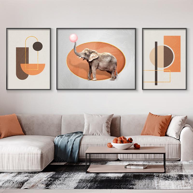 新款直销几何艺术装饰画客厅沙发背景墙三联组合挂画动物铝合金餐图片