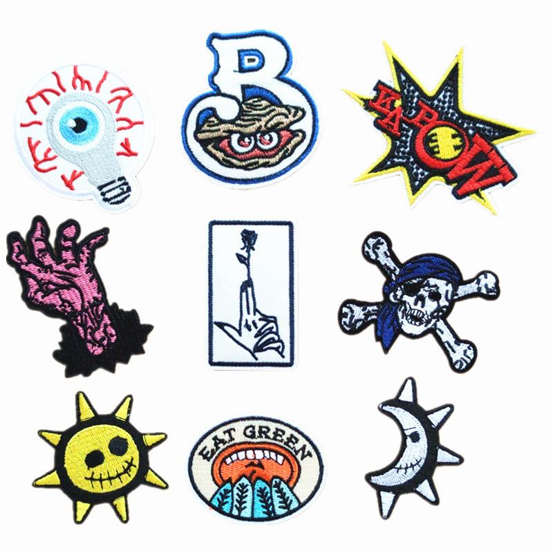 新款直销跨境新款鬼头刺绣贴布贴刺绣手掌布贴卡通黑布熨烫贴patc