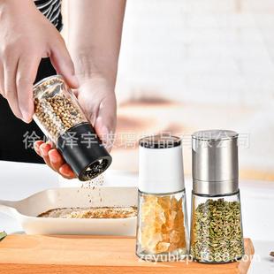 直销黑胡椒粒研磨器芝麻海盐磨粉花椒调料瓶手动家用玻璃瓶厨 新款