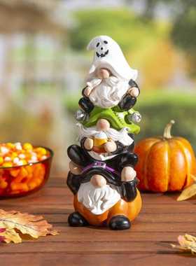 新款直销万圣节装饰摆件叠罗汉三个堆叠侏儒雕像桌面花园树脂工艺