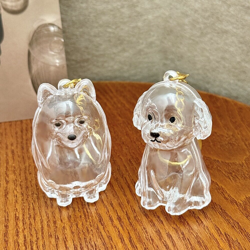 大号博美纪念透明收纳盒形状挂件比熊钥匙扣狗狗毛发收纳挂件图片