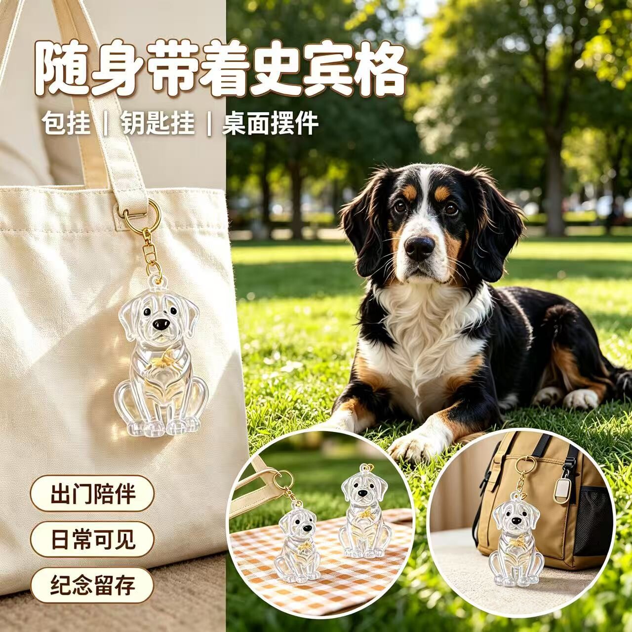 透明史宾格纪念钥匙扣宠物毛发收纳挂件狗狗离别留存毛发随身吊饰