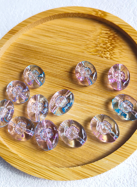 亚克力高亮三色幻彩紫色扁梅花圆扁珠DIY手工材料手串珠子散珠子