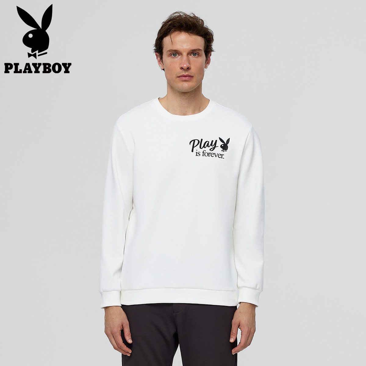 playboy花花公子官方圆领套头卫衣撞色logo百搭长袖t恤打底衫上衣