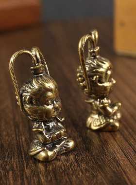直销新款复古手工纯铜猴子钥匙挂件黄铜齐天大圣挂饰吊坠斗战圣佛