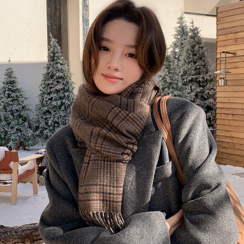 美拉德咖色千鸟格羊毛围巾女款2围巾/丝巾/披肩
