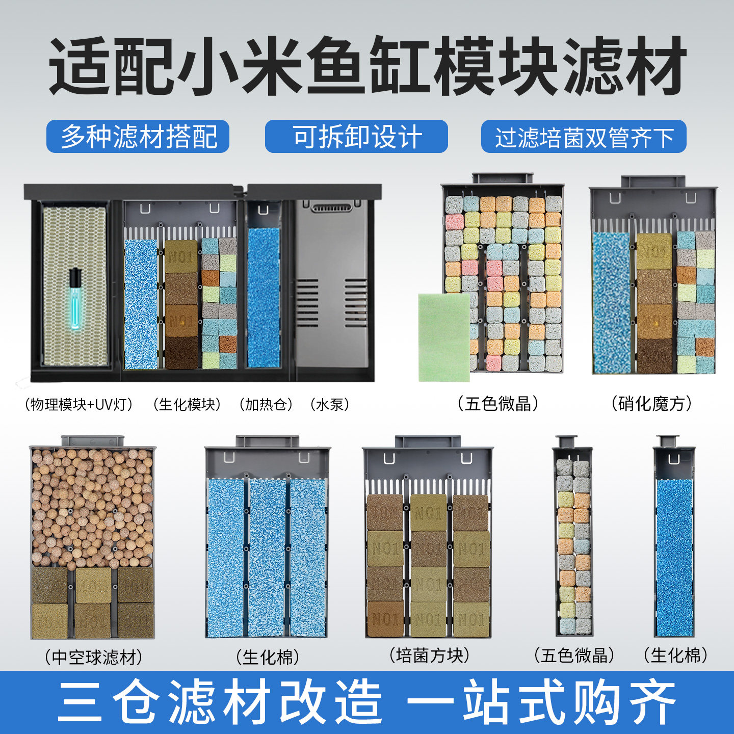 适用小米鱼缸滤材滤芯过滤棉改造升级物理生化加热仓模块改装配件