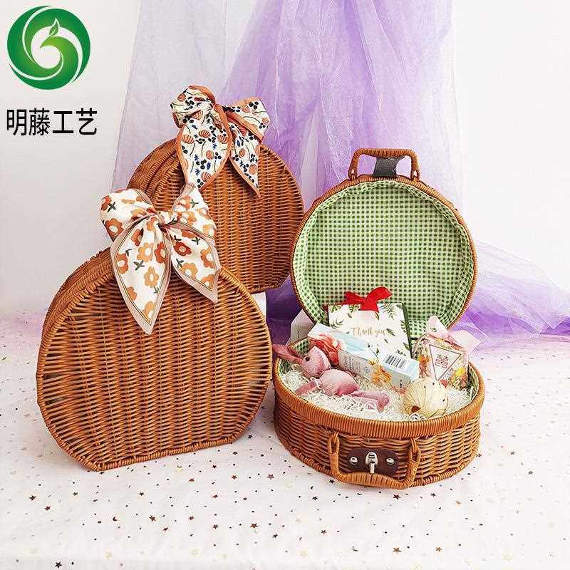 新款直销椭圆收纳箱复古手提箱子藤编手提箱旅行箱拍摄道具箱伴手,收纳整理,收纳箱,淘宝优惠券,粉丝福利购,淘宝优惠卷