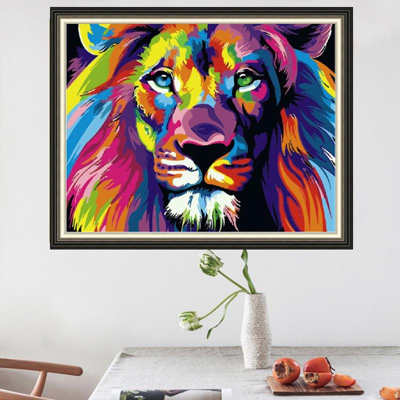 新款直销新款钻石画 彩绘狮子点钻十字绣装饰画满钻 跨境直销