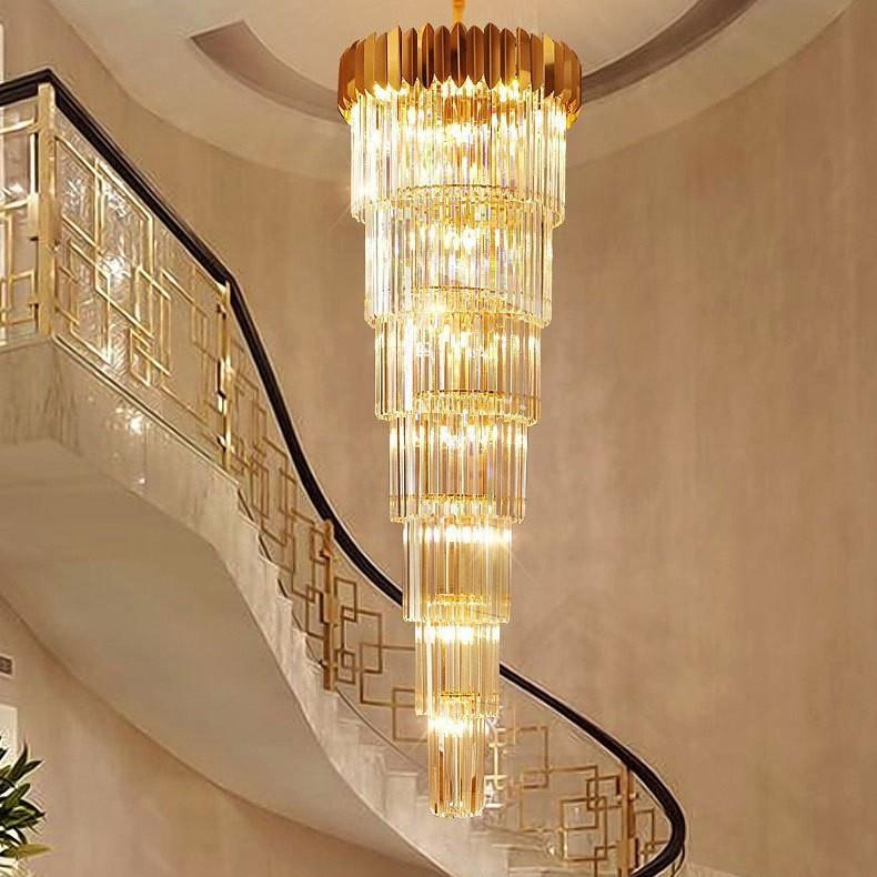 新款直销复式楼梯长吊灯 欧式豪华大吊灯LED水晶吊灯别墅旋转楼梯