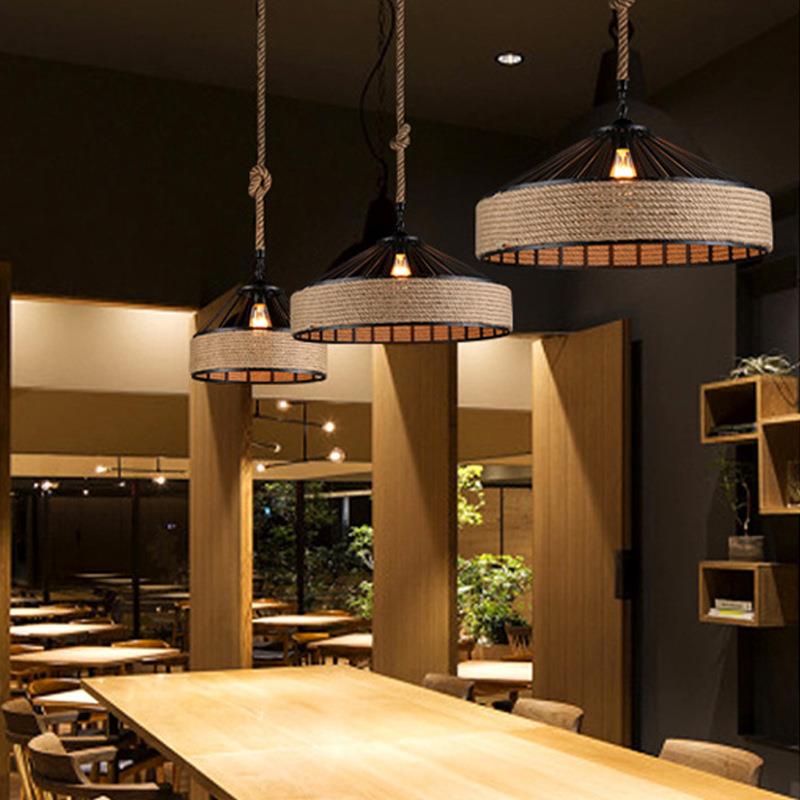 新款直销美式乡村麻绳吊灯工业风服装咖啡火锅店网咖酒吧餐厅复古