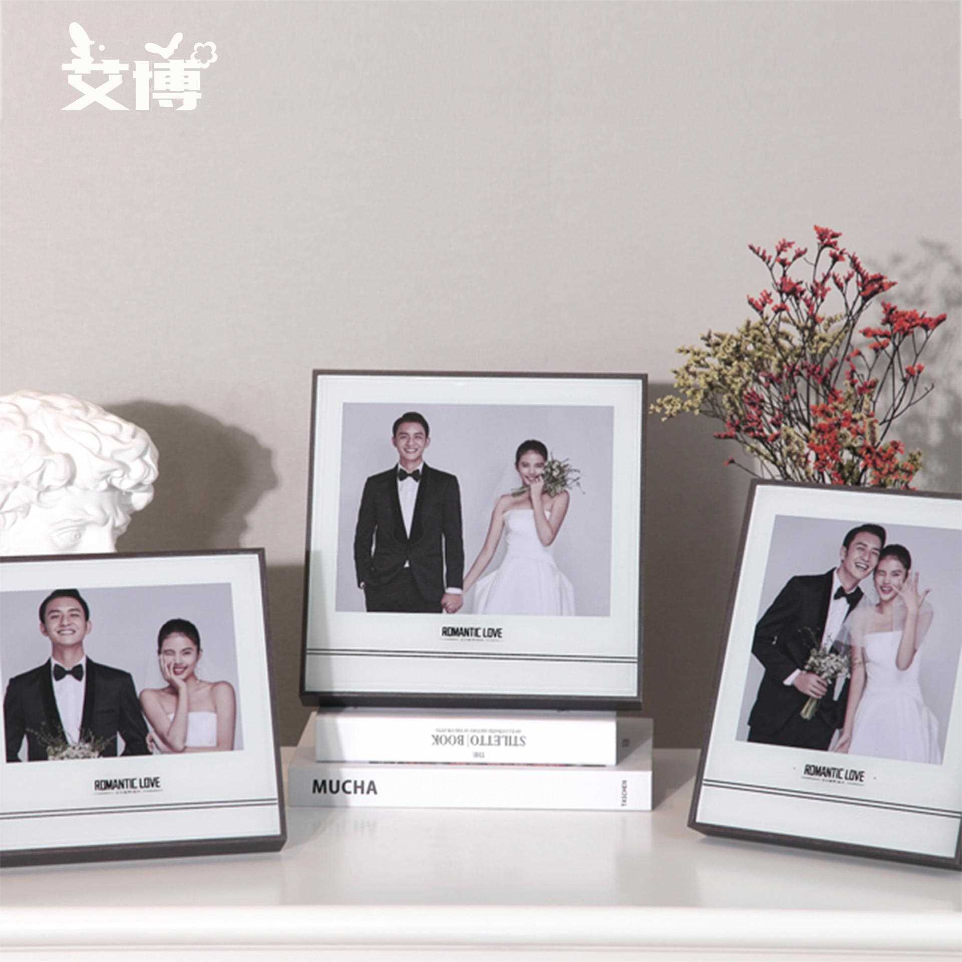 新款直销方形结婚照片全套框架摆台玻璃水晶环保相框灰色婚纱照画