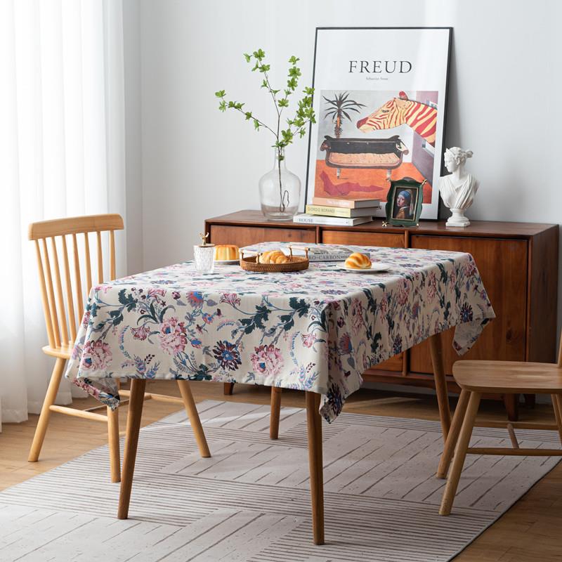 新款直销美式复古涤纶数码印花彩色花鸟桌布长方形茶几台布餐桌布