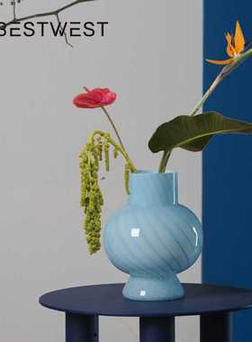 新款直销Best west 蓝色条纹葫芦水培玻璃花瓶摆件家居软装样板间