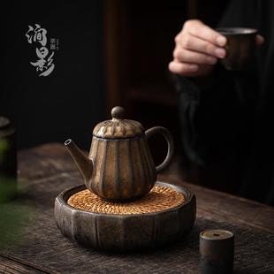 直销复古鎏金茶壶家用手抓壶功夫茶具单壶仿古做旧泡茶壶陶壶 新款