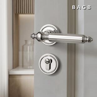 直销新款卧室门锁法式房门锁银色静音磁吸室内门门锁木卧室门静音