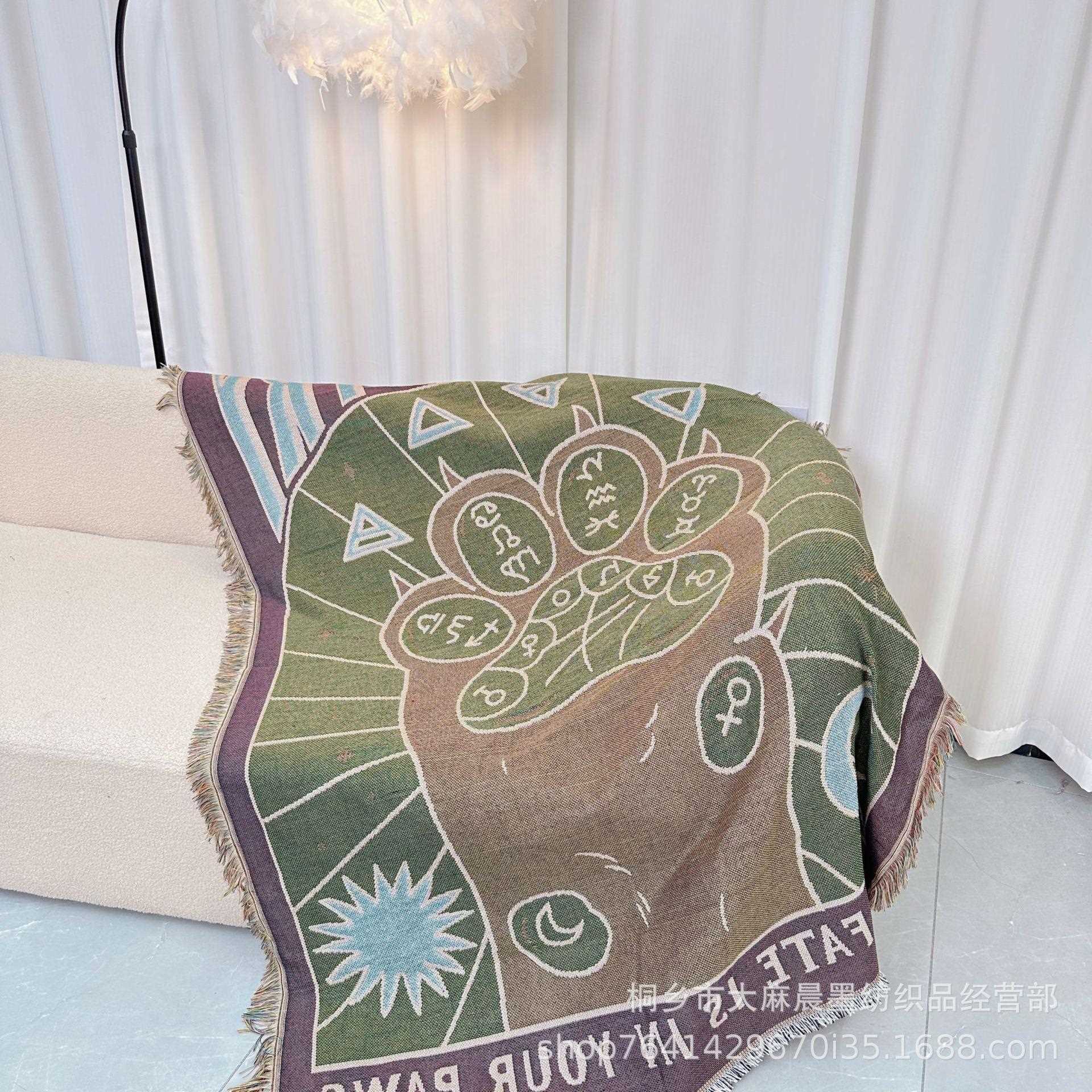 新款直销猫爪沙发巾线毯四季通用多功能挂布墙壁装饰挂毯休闲毯