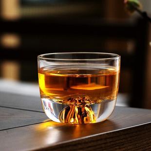 直销日式 新款 金山杯主人杯水晶玻璃功夫茶杯茶具手工藏金品茗杯高