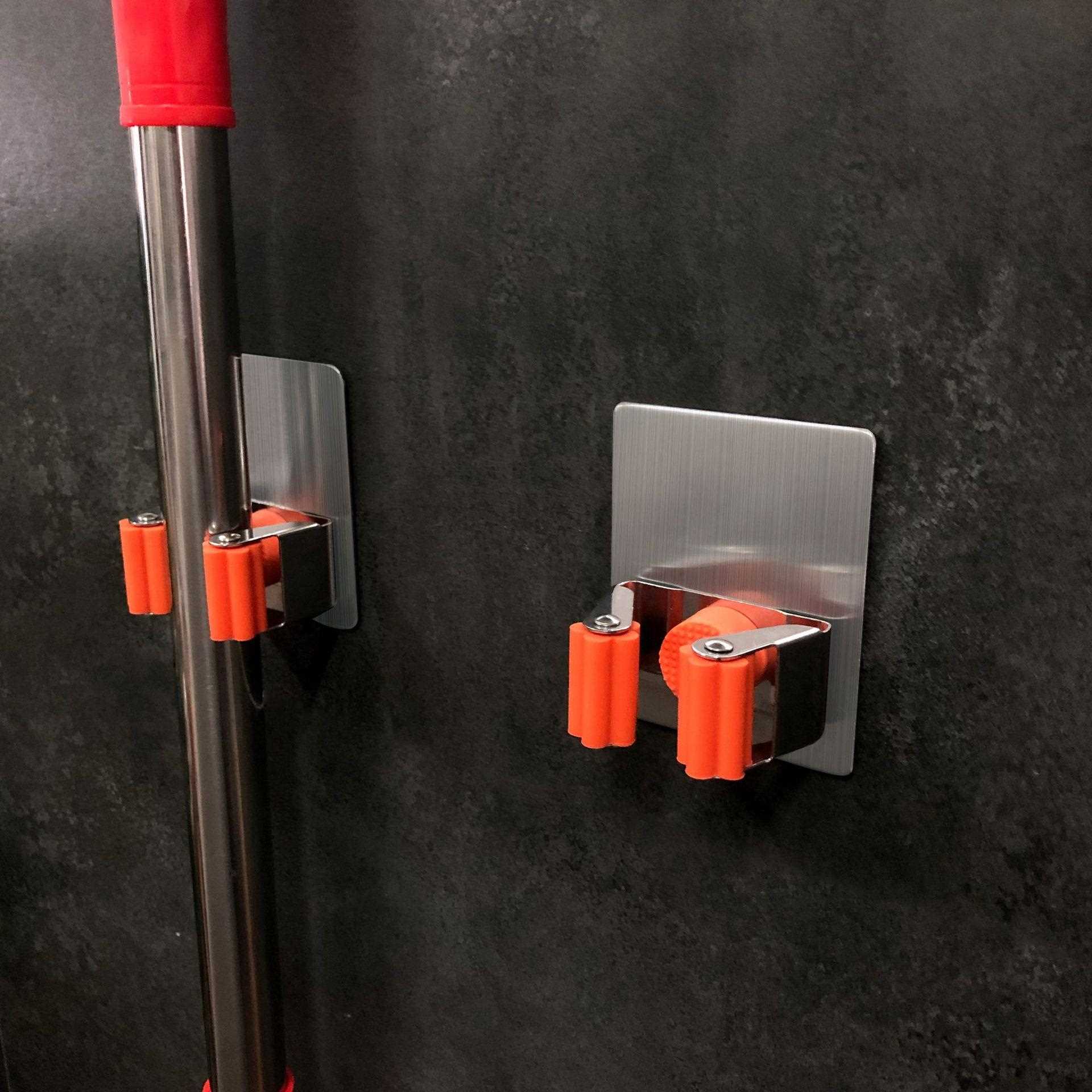 新款直销和科304不锈钢拖把夹阳台拖把架子浴室工具收纳架 不锈钢