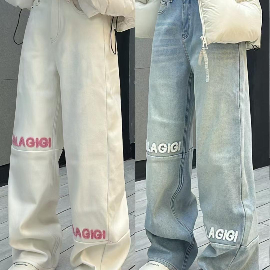 阔腿裤长裤厚棉2024牛仔裤