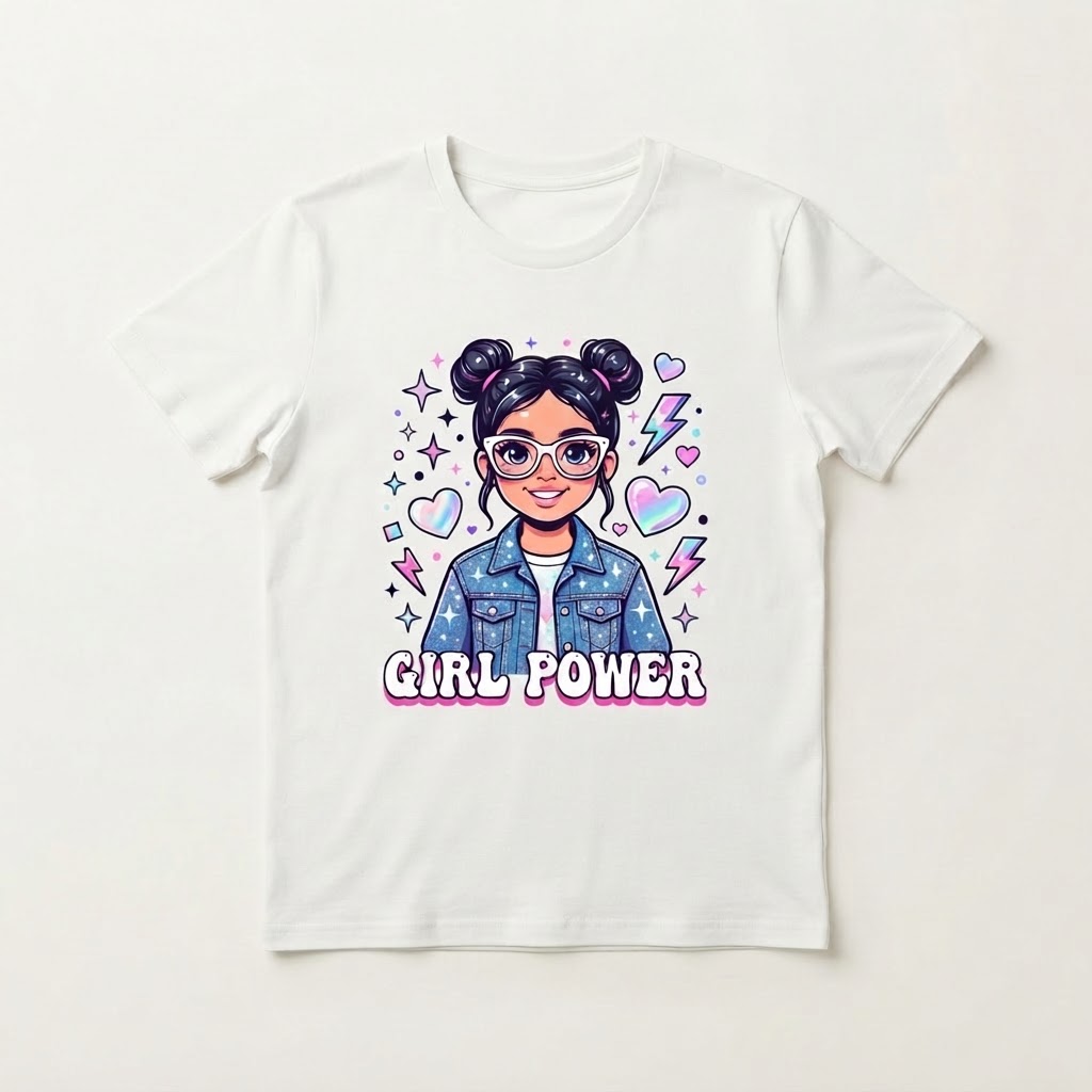 girl power 女生 原创插画印花短袖白色T恤纯棉圆领男女装上衣