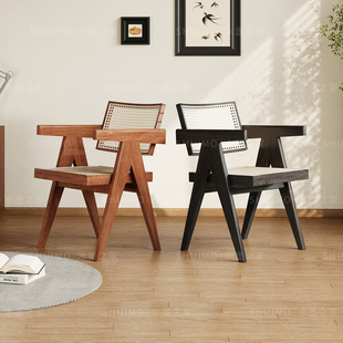 法式复中古风椅子家用全实木昌迪加尔椅餐椅设计师椅子高靠背椅